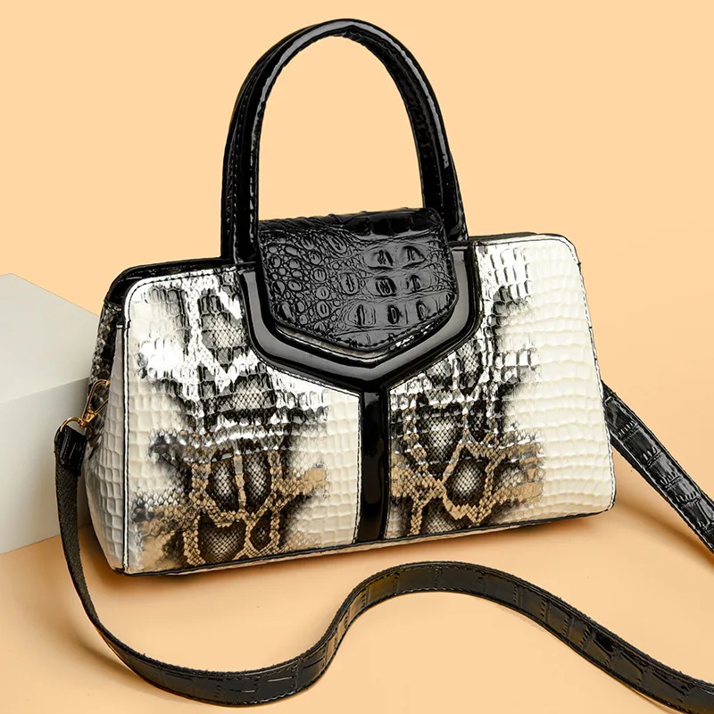 Bolso de Mano de Mujer con Estampado de Piel de Serpiente a la Moda, Bolso de Hombro Cruzado de Gran Capacidad, Bolso Tote de Tendencia Urbana para Mujeres Maduras