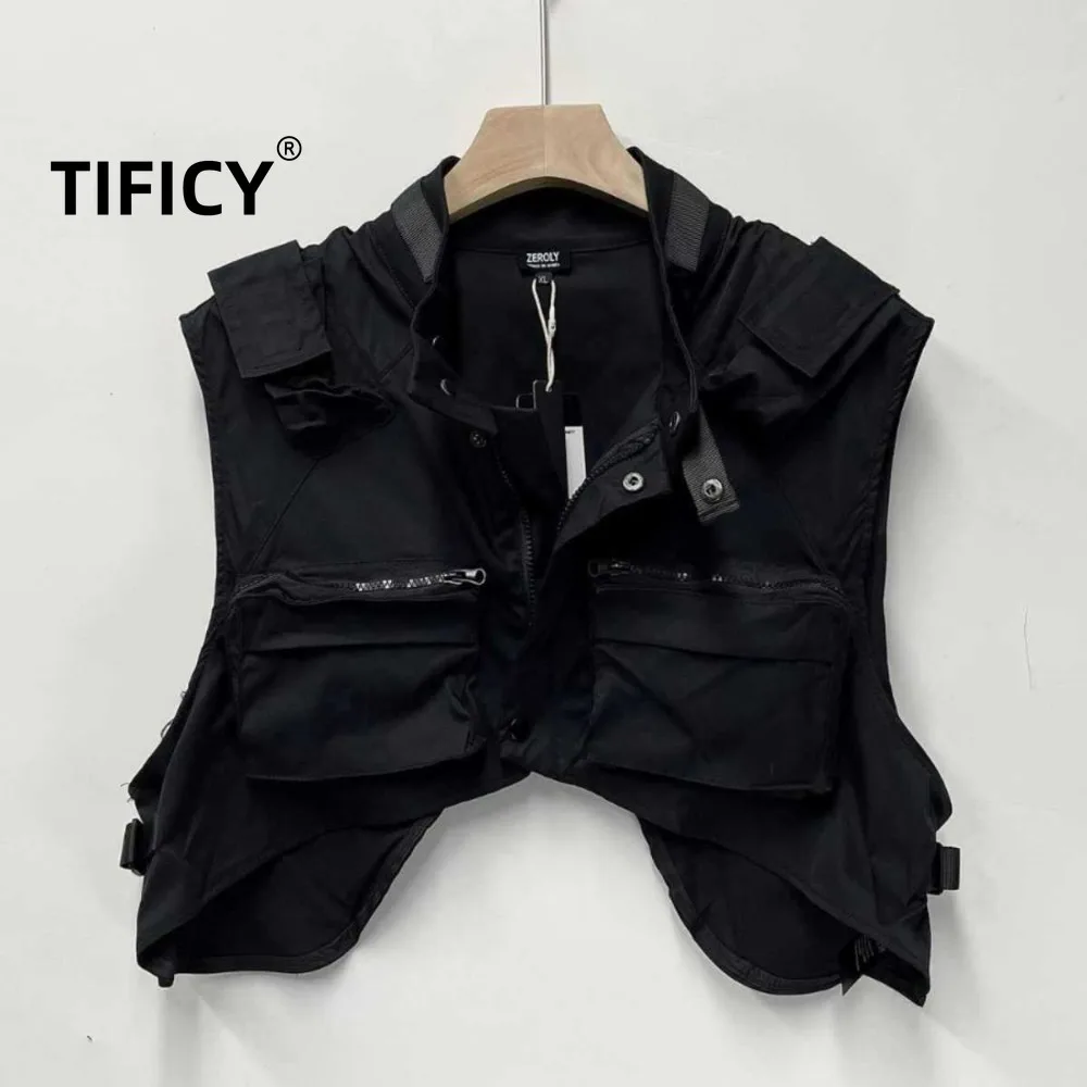Functional Zipper Three-dimensional Pocket Workwear Vest Men's Tactical Streetwear Casual Vests Loose Workwear Jacket