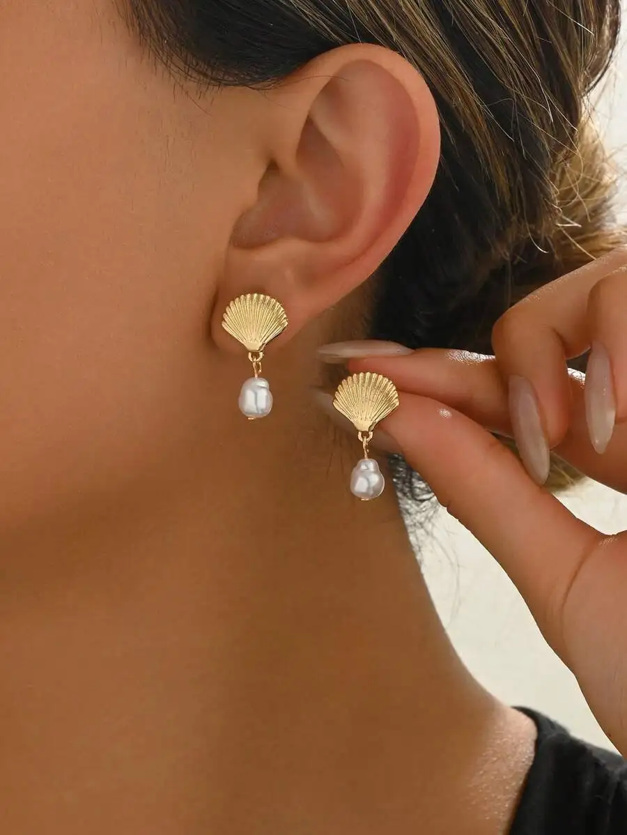 

Minimalist Starfish & Faux Pearl Beach Style Tassel Metal Drop Earrings, Suitable For Ladies Beach Travel Holiday Wear