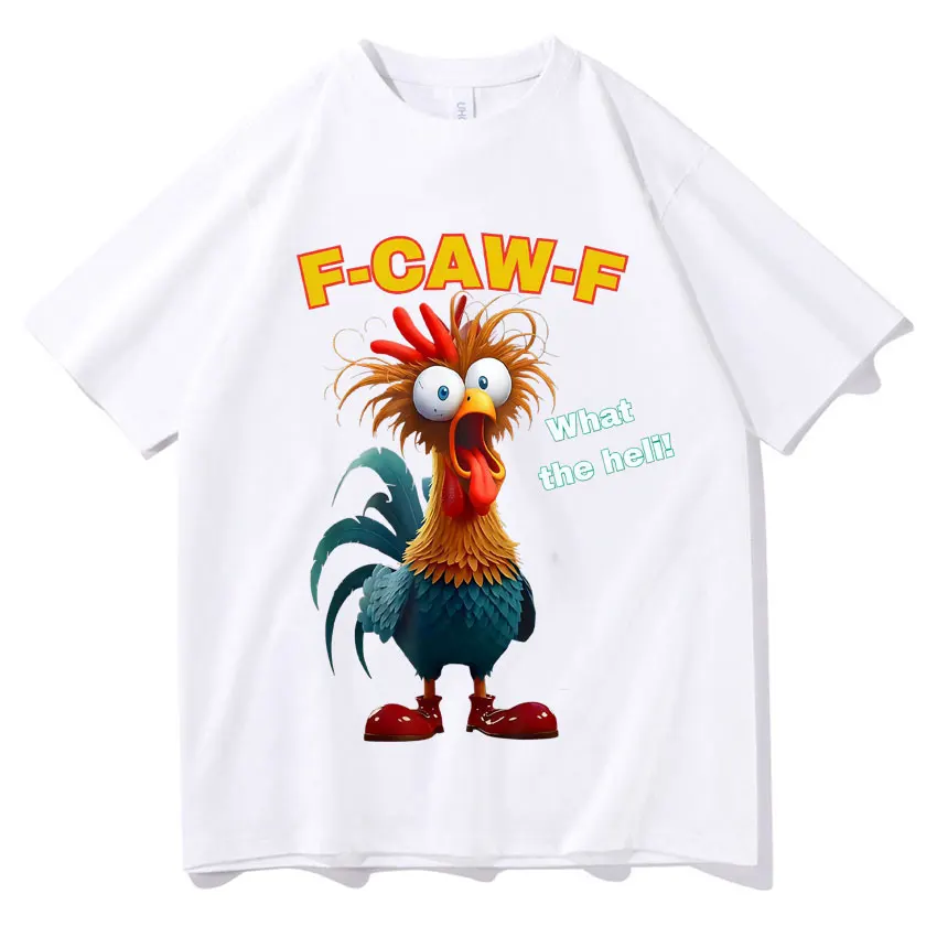 F-CAW-F Chicken Expression T-shirt, An Interesting Animal Print Casual T-shirt, Men's Aesthetic T-shirt, Oversized Short-sleeved