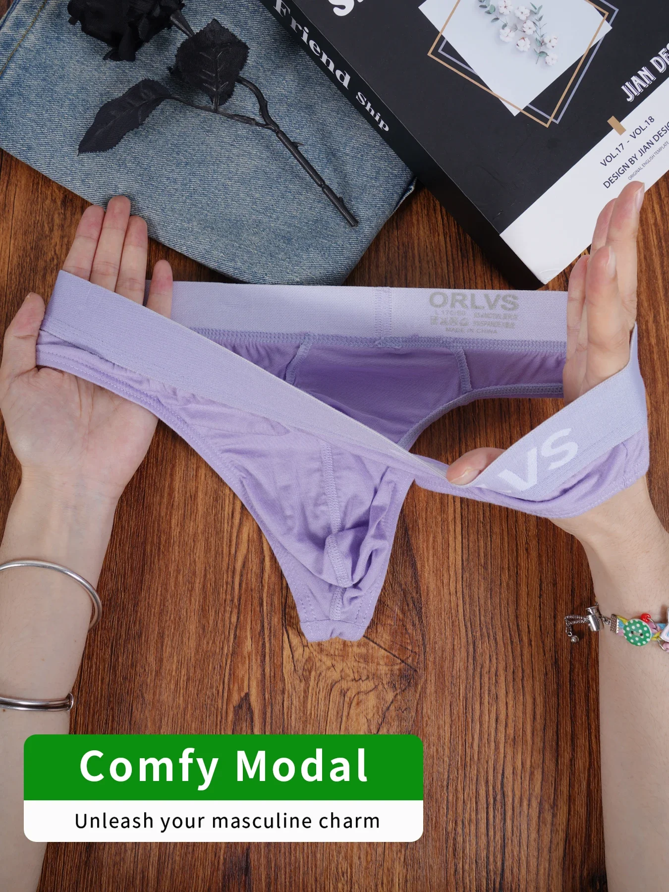 Men's ORLVS Ice Silk Modal Thongs 4 Pack, Soft Breathable Low Rise Seamless Underwear, Ultra Comfortable No-Show Daily