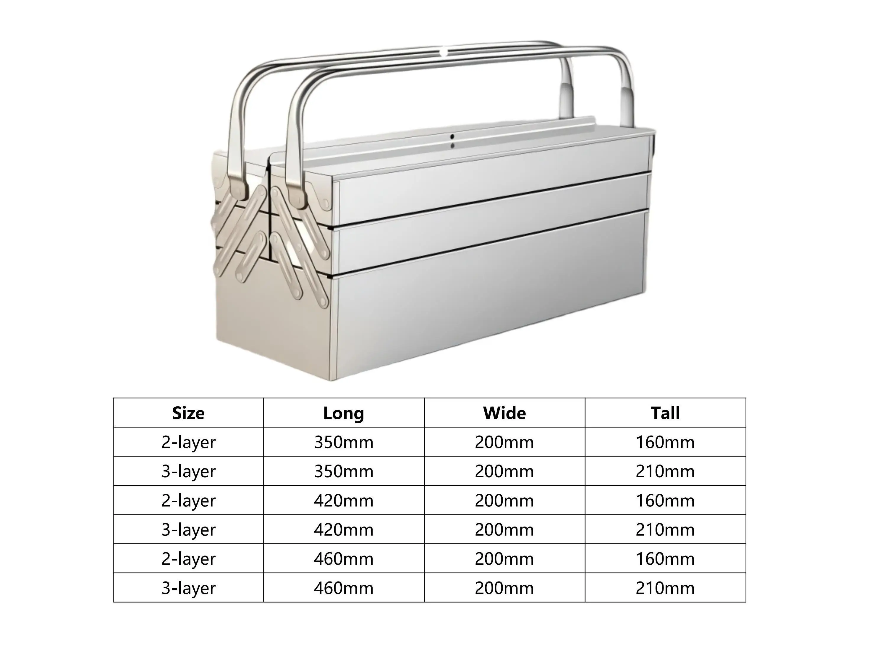 Caixa de ferramentas profissional multiuso de aço inoxidável, caixa de ferramentas de metal com alças de transporte portáteis