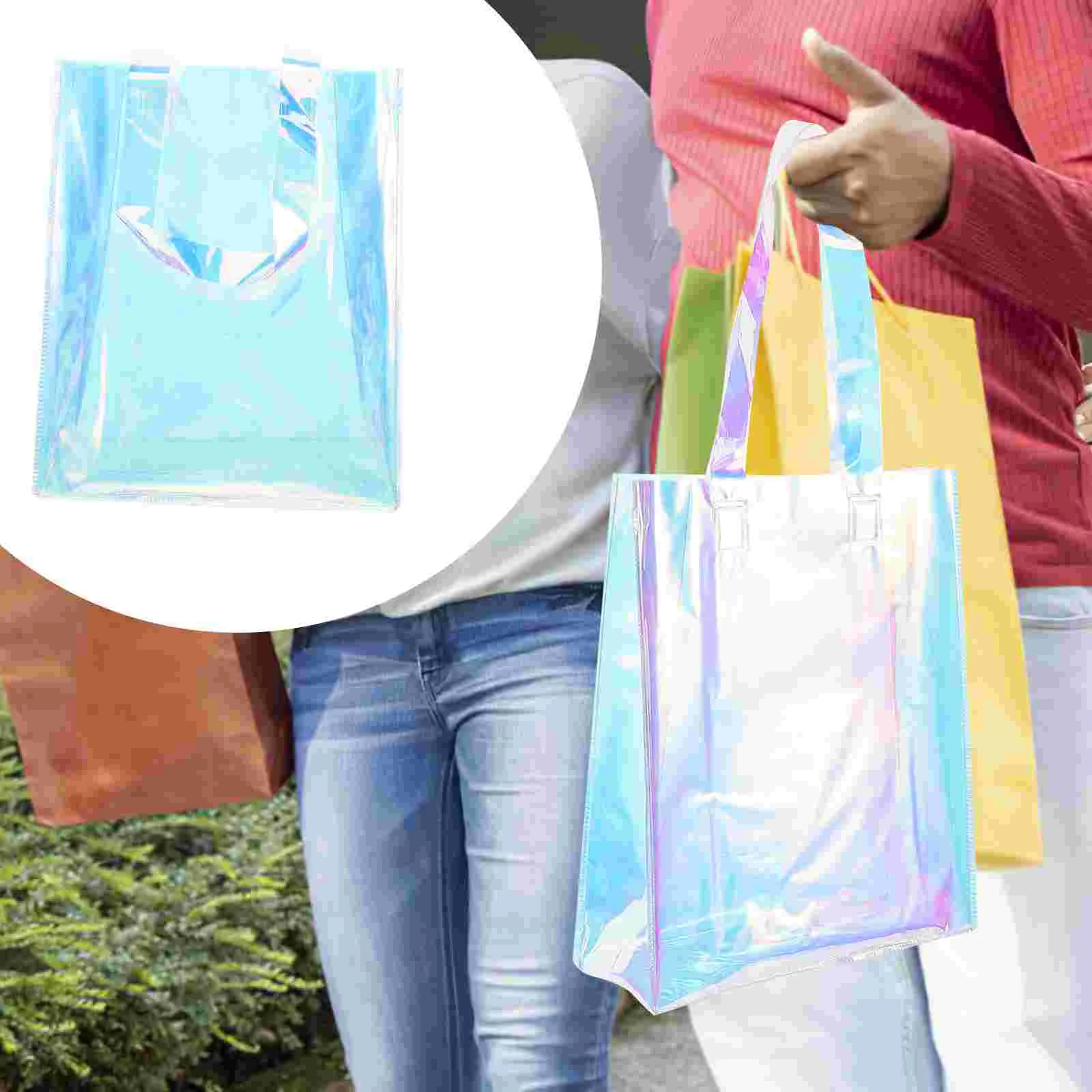 Gift Wrapping Bag Iridescent Tote Portable for Shopping Bridesmaid Packaging Hand Bags