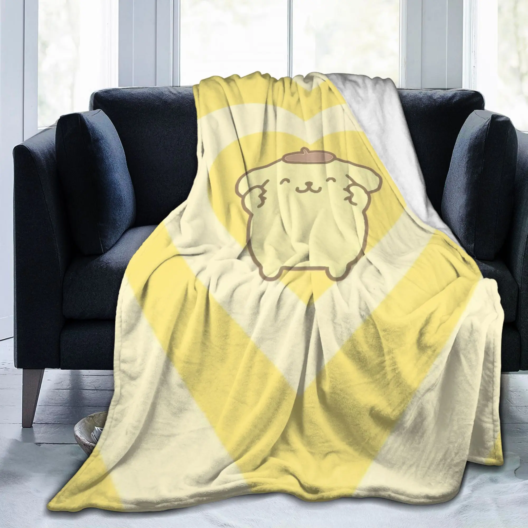 Pompompurins Kawaii Yellow Blankets Flannel Printed  Portable Lightweight Thin Throw Blanket for Home Outdoor Bedspreads