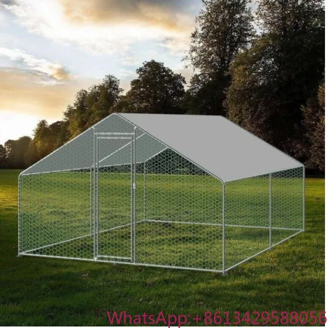 

Galvanized Heavy Duty Large Metal Chicken Coop With Run With Top Cover Chicken House Cage for 100 Chicken
