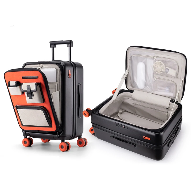 

Дорожный чемодан 20 дюймов 24 дюйма с передним отверстием, посадочная коробка, расширяемый многофункциональный чемодан на колесиках, подстаканник для багажа