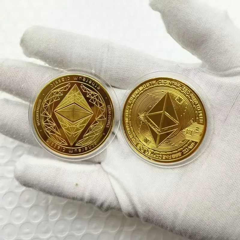 Ethereum Bitcoin عملة افتراضية ميدالية تذكارية مطلية بالذهب لعب مجموعة معدنية الحرف ديكور غرفة مكتب المنزل الحلي