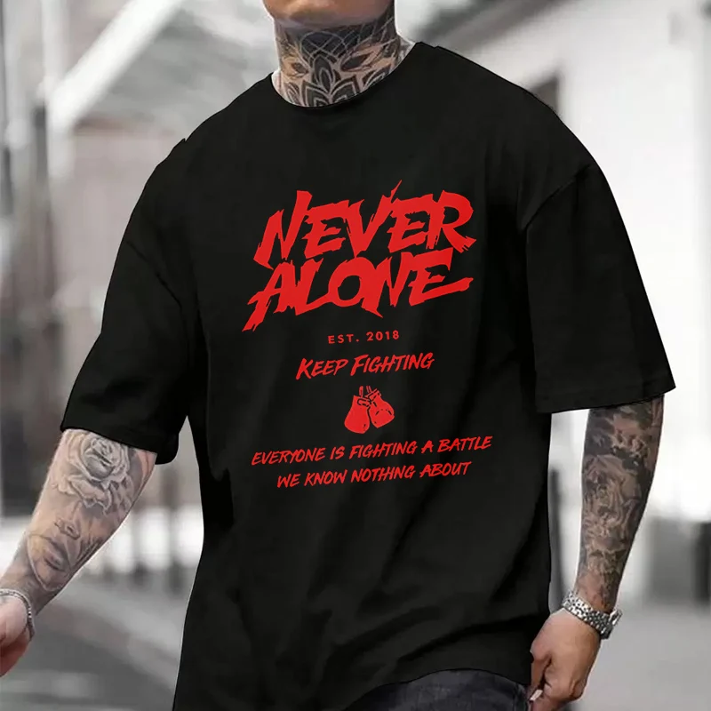 

Футболка Never Alone Keep Fighting для мужчин и женщин, новая летняя хлопковая футболка с короткими рукавами, топ для езды на мотоцикле и велоспорта