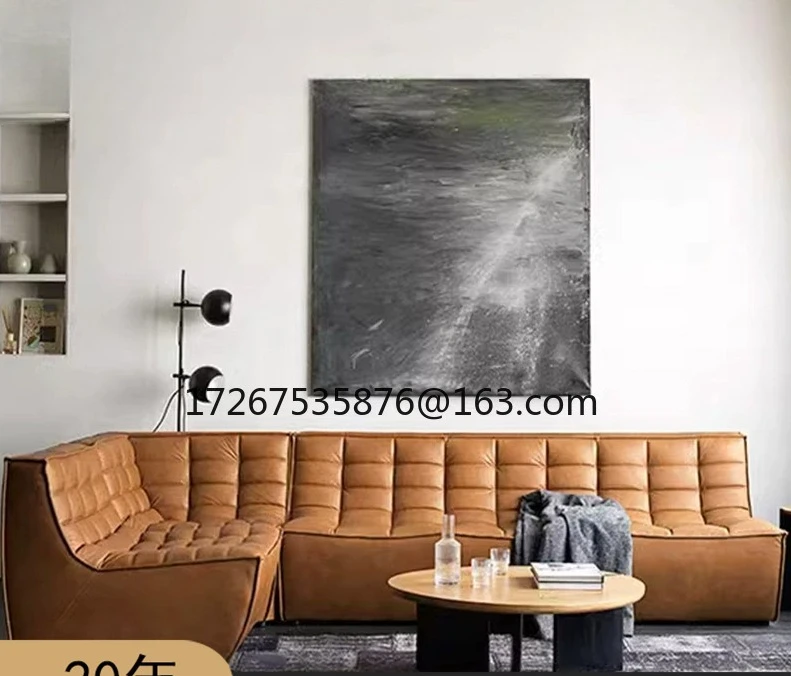 

Italian light luxury lazy leather sofa modern simple living room small apartment caterpillar combination sofa