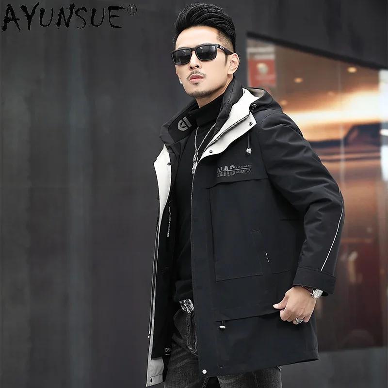 

AYUNSUE Long Warm Thick Fur Parka Male Autumn Winter 2021 Hooded Real Mink Fur Liner Jacket Men's Clothing Abrigo Hombre Gxy898