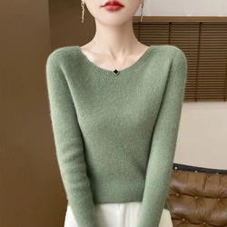 Early Fall New Crew-Neck Sweater Elegant High Elastic Simple Solid Color Thin Knit Crew-Neck Sweater Long Sleeve-GH458