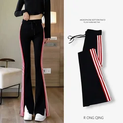 Women Casual Joggers Pants Fashion Streetwear Sports Pants Thin Stripe Color Sweatpants High Waist Trousers Split Plus Size