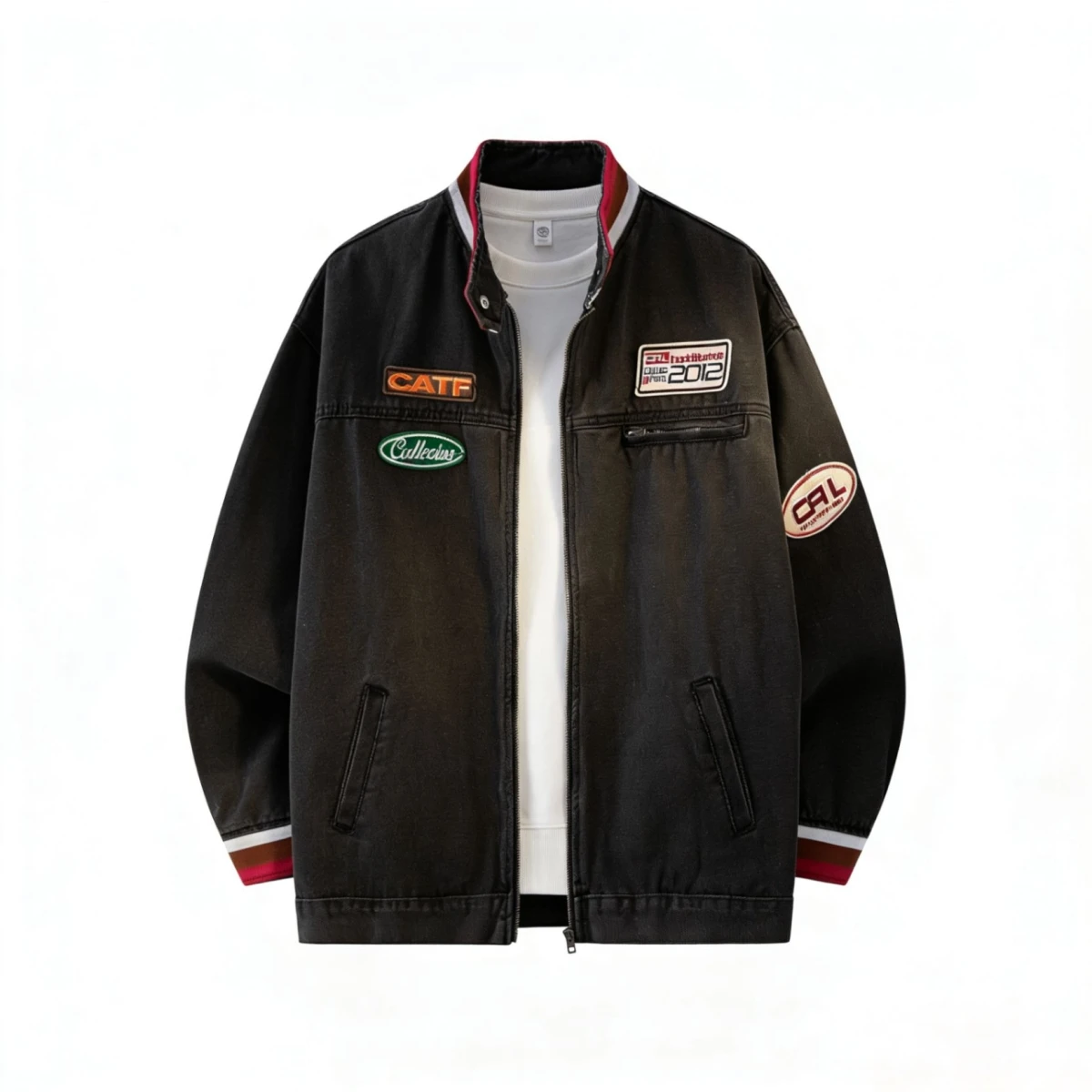 

Джинсовая куртка в стиле ретро с американской вышивкой, свободного кроя, модная, с воротником-стойкой, для мужчин и женщин, весна-осень