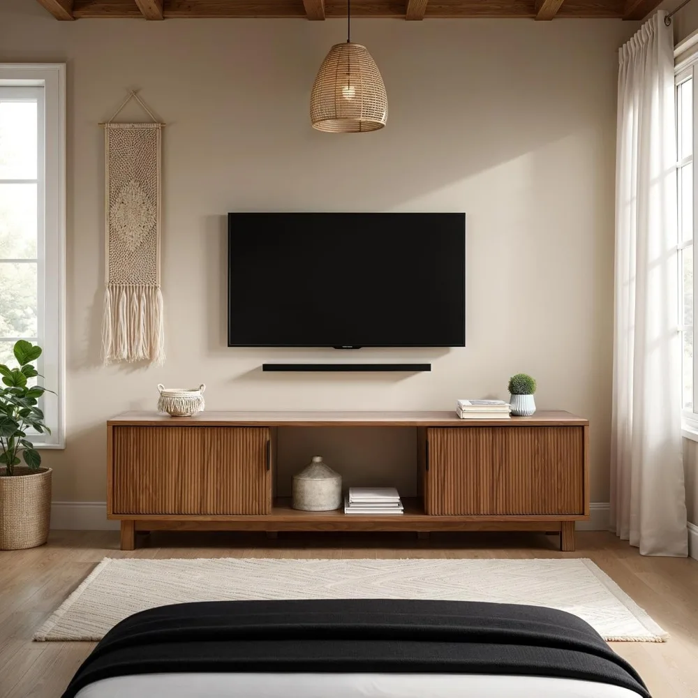 حامل تلفزيون حديث مخدد لأجهزة التلفاز مقاس 65 بوصة، ومركز ترفيه مقاس 58 بوصة مع رف تخزين، لمسة نهائية موكا