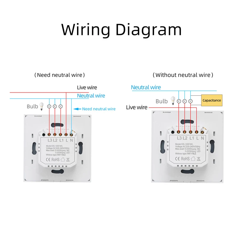 Tuya EU UK Smart WiFi Light Switch Push Button Wall Switch No Neutral Wire Smart Life Control Support Alexa Google Home Alice