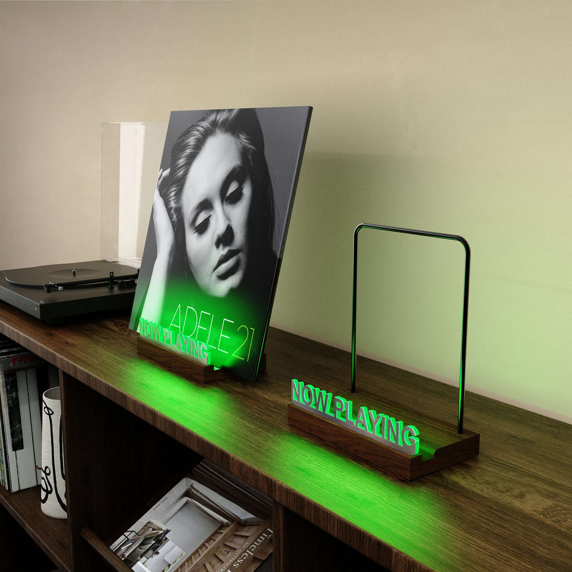 LED Now Playing Vinyl Record Stand, 7-Color Light Up Album Display, Acrylic Record Holder for LP Storage Decor (Silver Letters) view 2