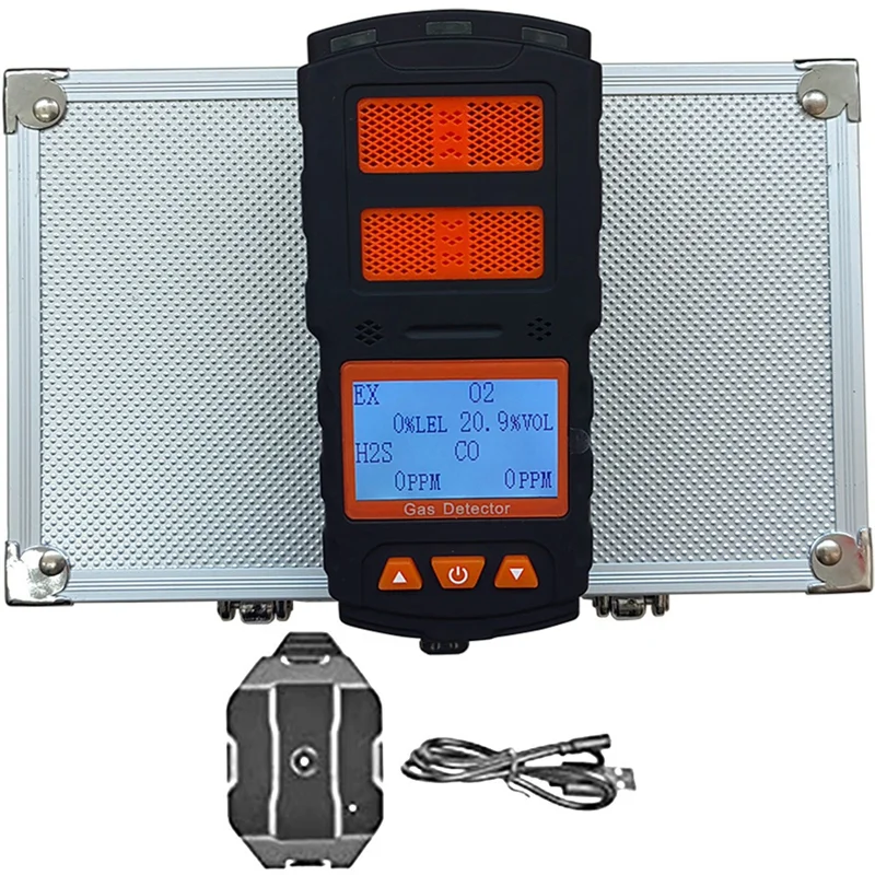 

4 in 1 Air Monitor, Rechargeable Detector Air Quality Tester, High Accuracy Sound Light Vibration Alarm LCD Display