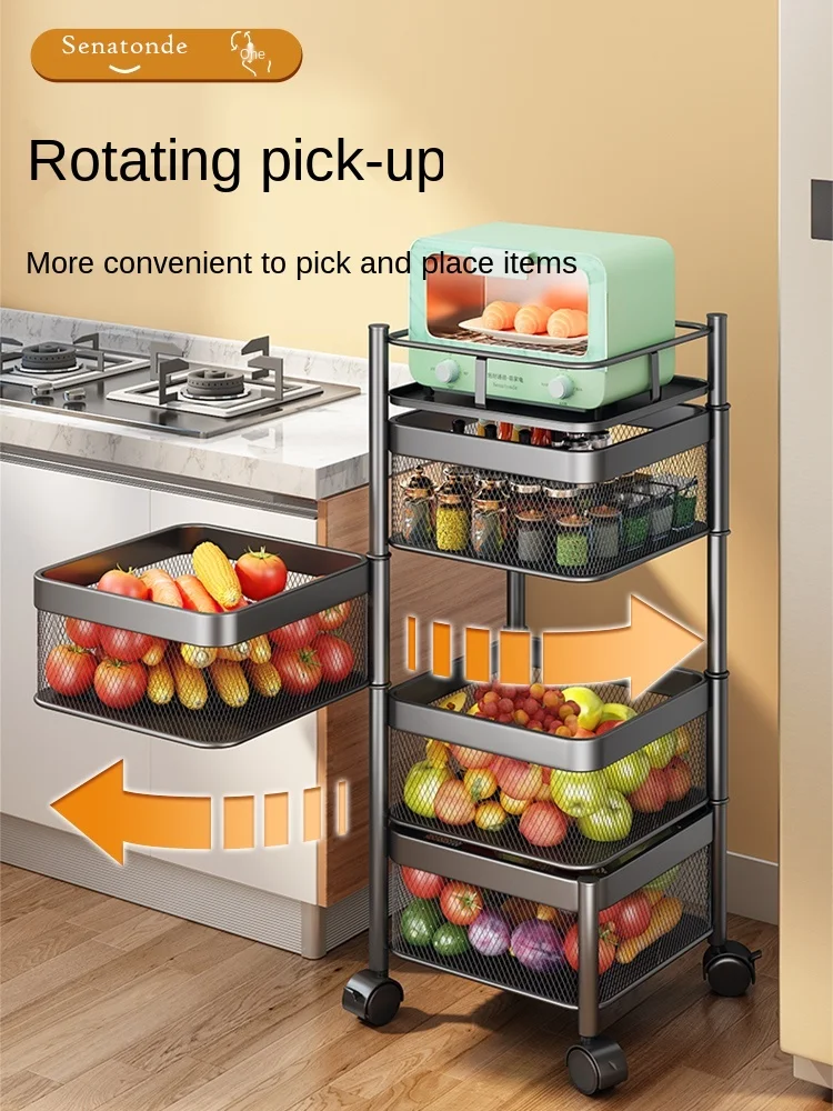 Multilayer Can Rotate Kitchen Fruits Vegetables Store Shelves Metal Multi-function Movable Cart Кухняn Accessories Organizer