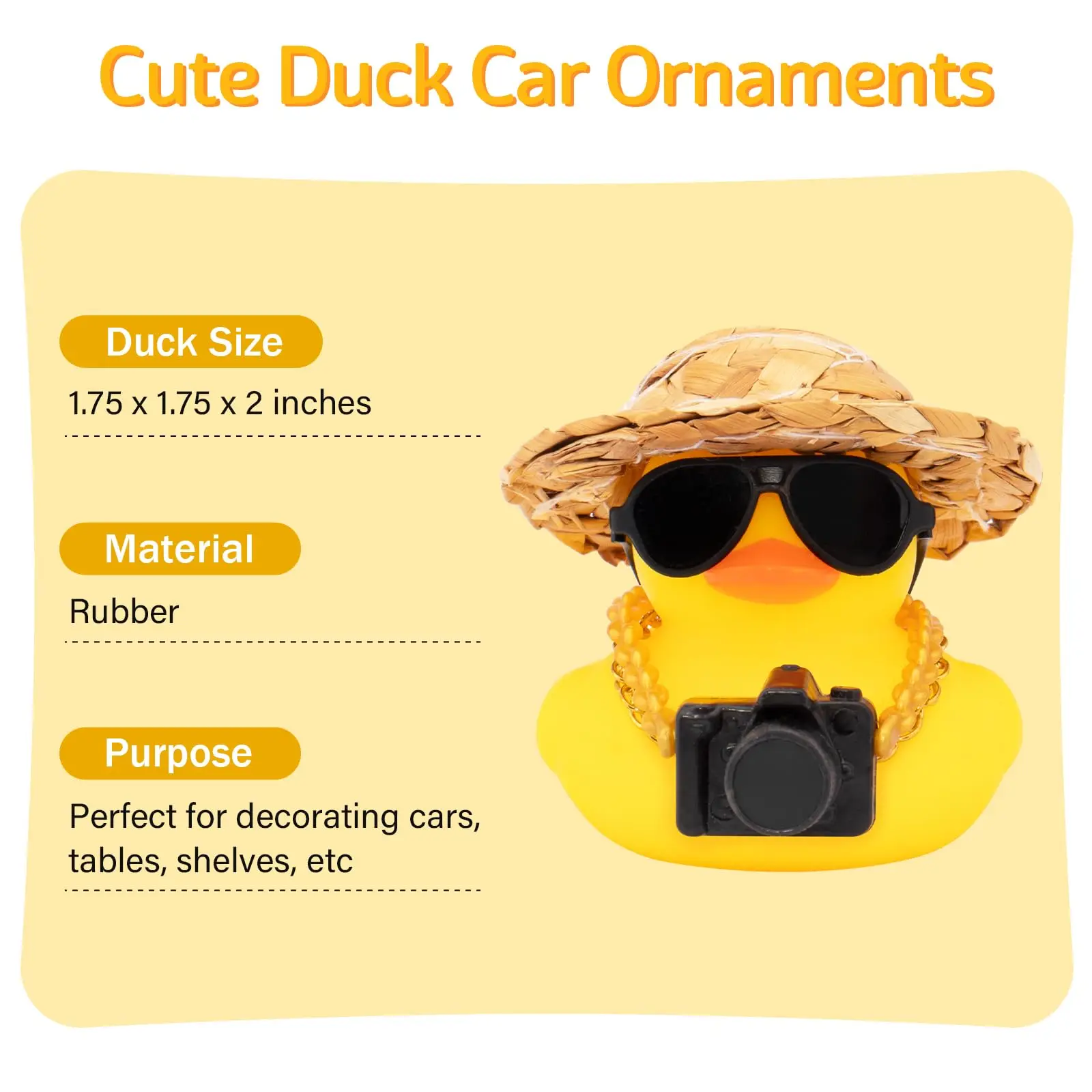 10-100pcs Car Decorations Rubber Ducks, Dashboard Rubber Ducky for Car Ornament Cute Duck with Straw Hat