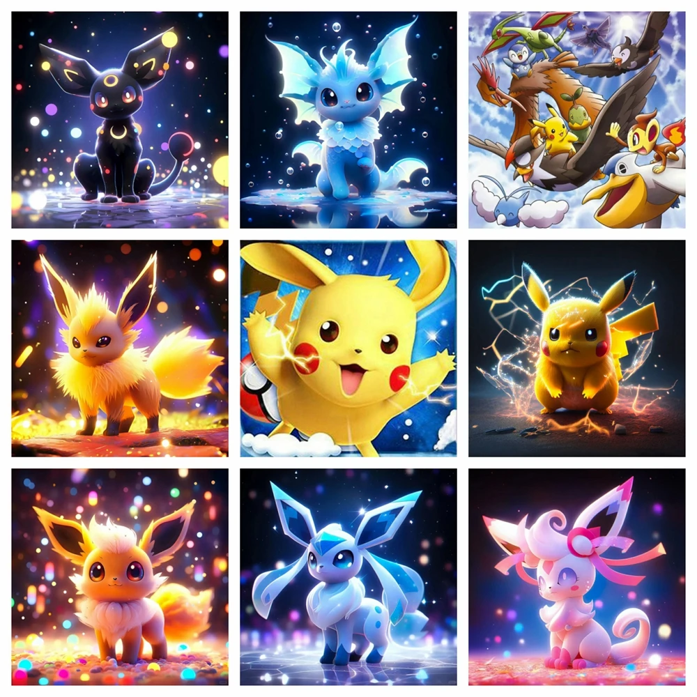 

Pokemon 5d DIY Diamond Pictures Painting Kits New 2024 Pikachu Cute Cartoon Eevee Embroidery Mosaic Cross Stitch Home Decor Gift