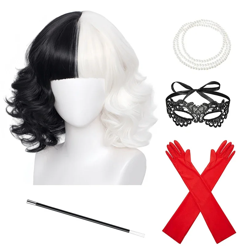 Meisjes Vrouwen Cruella Cosplay Volwassen Cruella De Vil Jurk Masker Ketting Dalmatische Kostuum Deville Jurk disfraz De Halloween