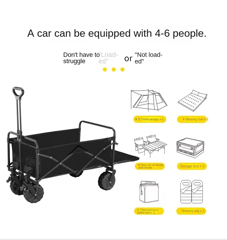 Naleaf Camper Van 001 Heavy Duty Large Capacity Foldable Beach Shopping Utility Cart Collapsible 4-Wheel PVC Wheels OEM - view 5