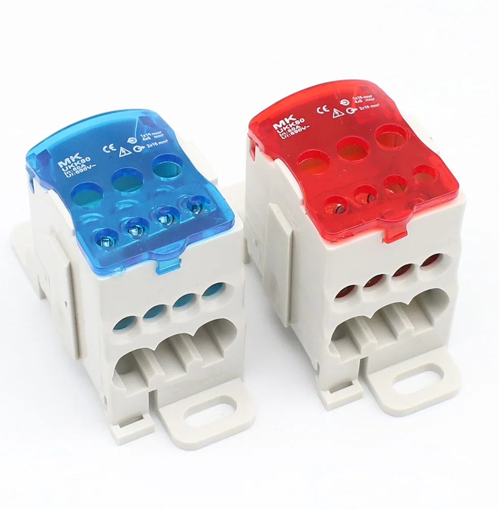 UKK 80A Din Rail Distribution Box Block One In Multiple Out Power Universal Electric Wire Connector Junction Box Terminal Block