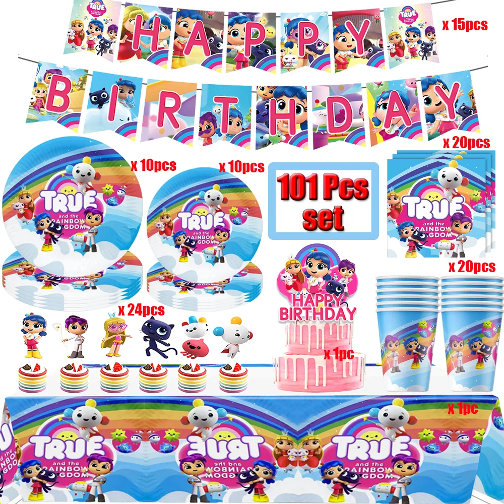 

True Rainbow Kingdom Birthday Decorations Rainbow Theme Balloons Disposable Tableware Tablecloth Kids Boys Party Event Supplies