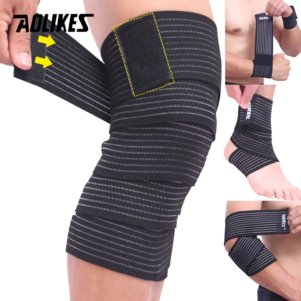 AOLIKES 1 sztuk 40-180cm bandaż uciskowy ochraniacz stabilizator kolana Brace sportowe elastyczne paski na łokieć opaski na nogi Elast Bandag