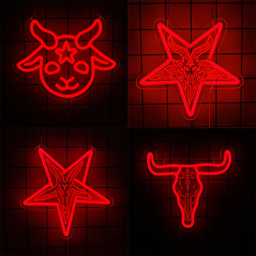 Sheep Neon Sign for Wall Decor,five-pointed star Cowboy Western Rodeo Bull Skull Neon Sign for wall decor Beer Bar Club Man Cave