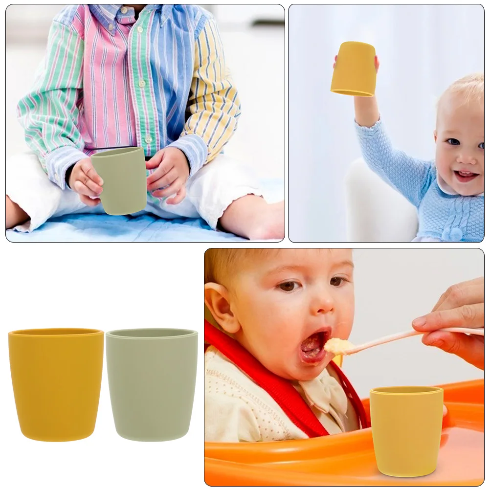 

2pcs Silicone Baby High Temperature Resistant Durable Training For Infant Toddler Drinking Milk Food Supplement Cups