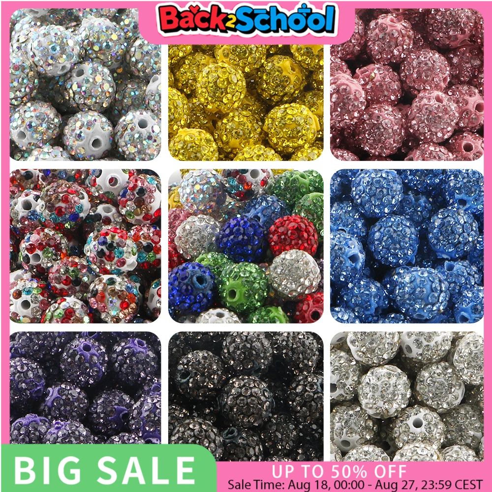 

Sunrony 20pcs 10mm Charm Crystal Pave Clay Disco Ball Spacer Loose Beads For Jewelry Making DIY Necklace Bracelets Accessories