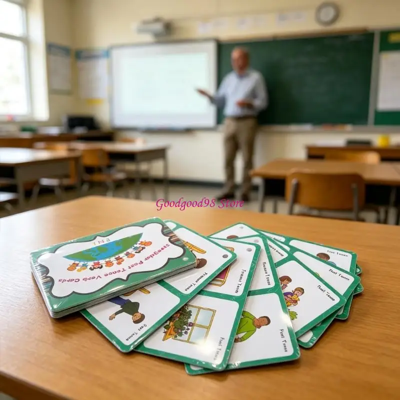 Illustrated Irregular Verb Word Flash Card for Kids, Past Tenses Practice Set 