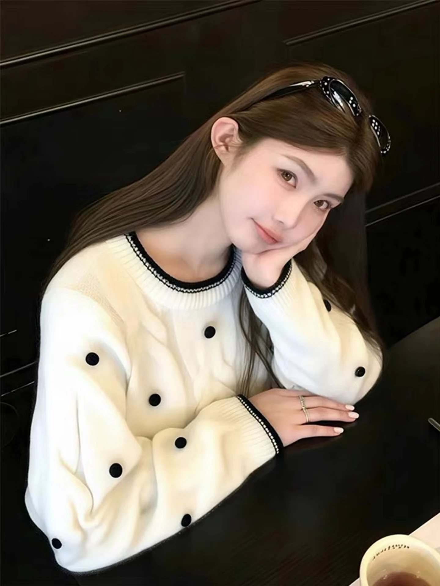 السنة الجديدة الأحمر البولكا نقطة محبوك سترة المرأة الخريف الشتاء لينة مريحة الجولة Ne الدفء الحد من العمر أعلى Faionable