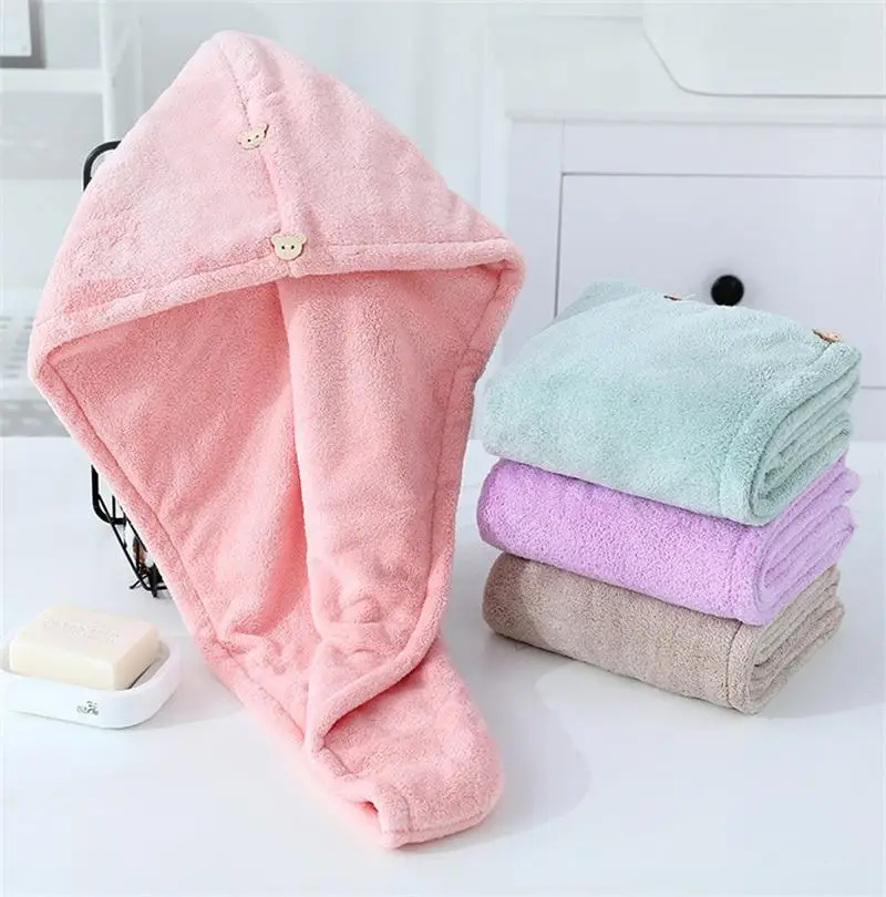 

Double Thick Dry Hair Towel Double Sides Use Dry Hair Cap Multi-color Strong Absorbent Rippled Edge Thick Quick Drying Bath Hat