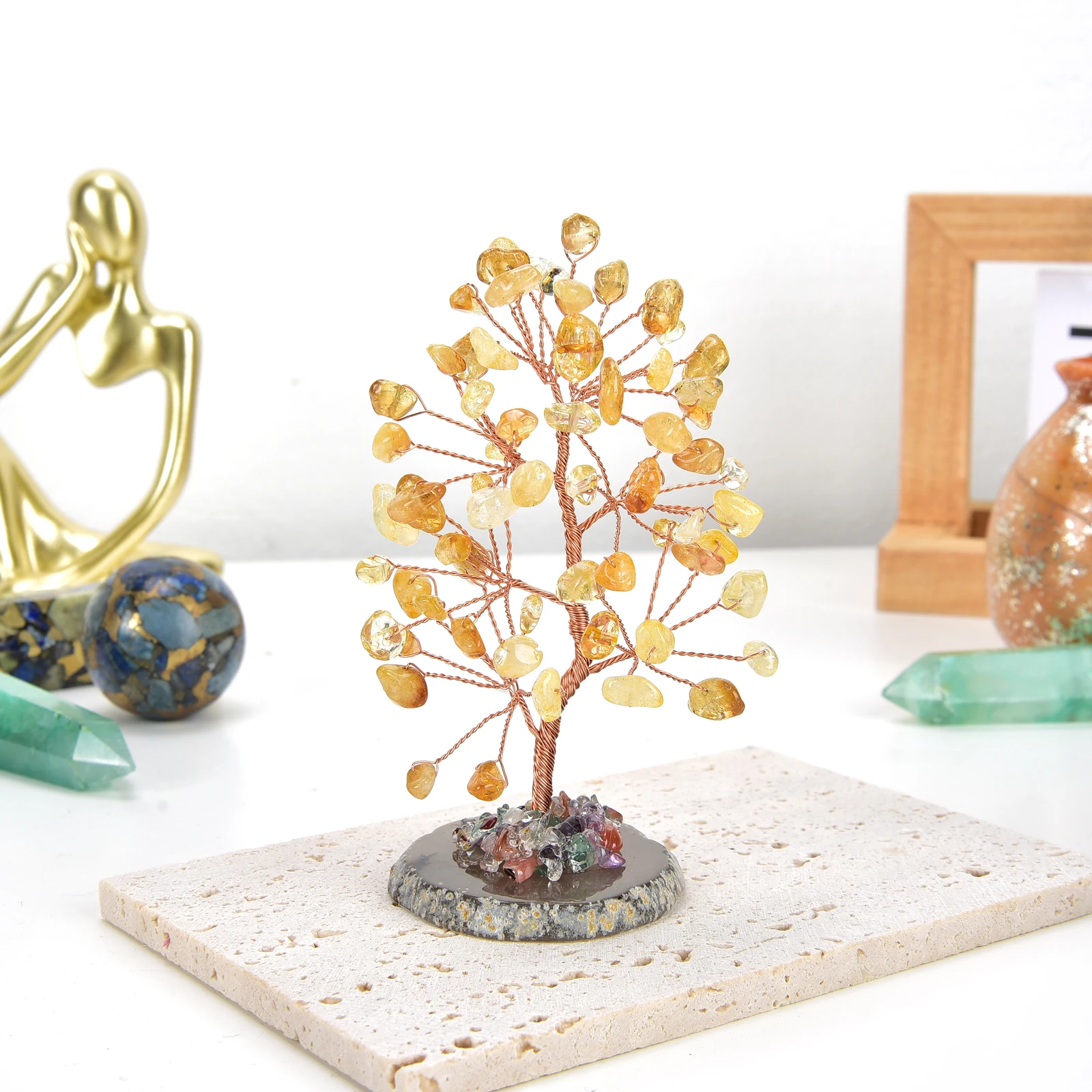 Lucky Crystal Tree Random Stone Base Natural Topaz Money Tree for Positive Energy Crystal Tree Home Office Decoration