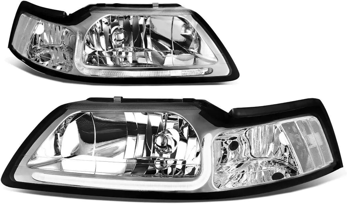 

Светодиодная лента DRL в сборе, комплект фар, совместимый с Ford Mustang 1999-2004, пара, хромированный корпус, прозрачный объектив
