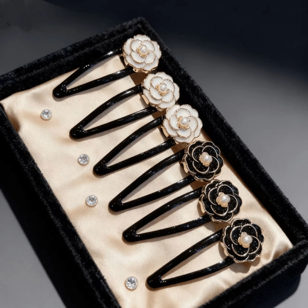 

10 piece set of women's flower hair clips | Elegant black and white flower hair clips | Dual purpose fashionable hair accessories for daily use