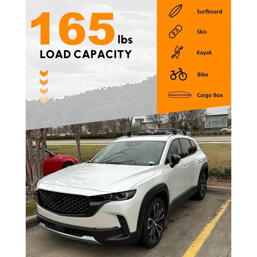 قضبان متقاطعة لرف السقف مناسبة لـ 2023 2024 Mazda CX50 CX50 قضبان متقاطعة قابلة للقفل بسعة 165 رطل لسلة كاياك للتزلج على الجليد C
