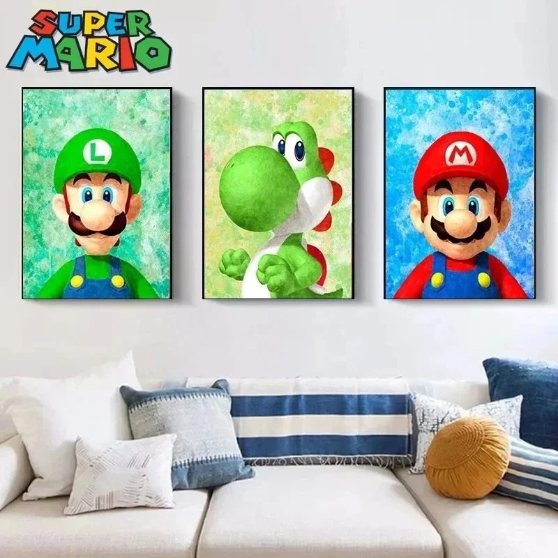 

Super Mario Bros series poster Luigi cartoon background Art Deco painting animation room wall canvas painting HD poster gift