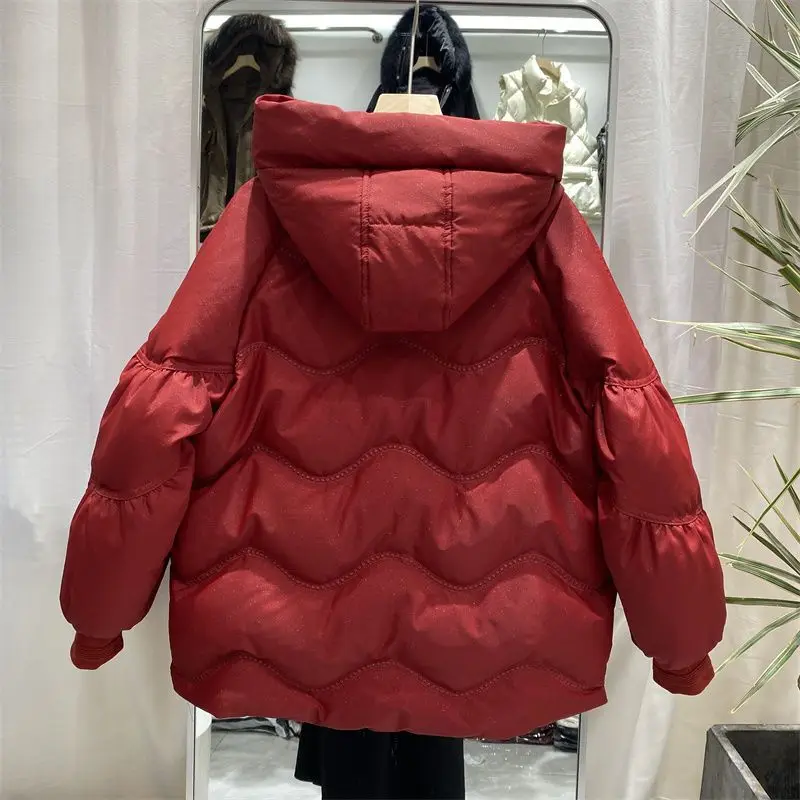 2024 New Winter Women Hooded 90% White Duck Down Coats Glossy Puffer Jacket Female Loose Warm Long Sleeve Parkas Snow Outwear