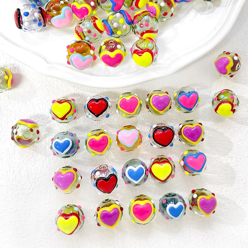 3 Pieces  16mm Love Hand Painted Glass Balls  DIY Production of Fashionable Jewelry, Necklaces, Bracelets, Hair Accessories