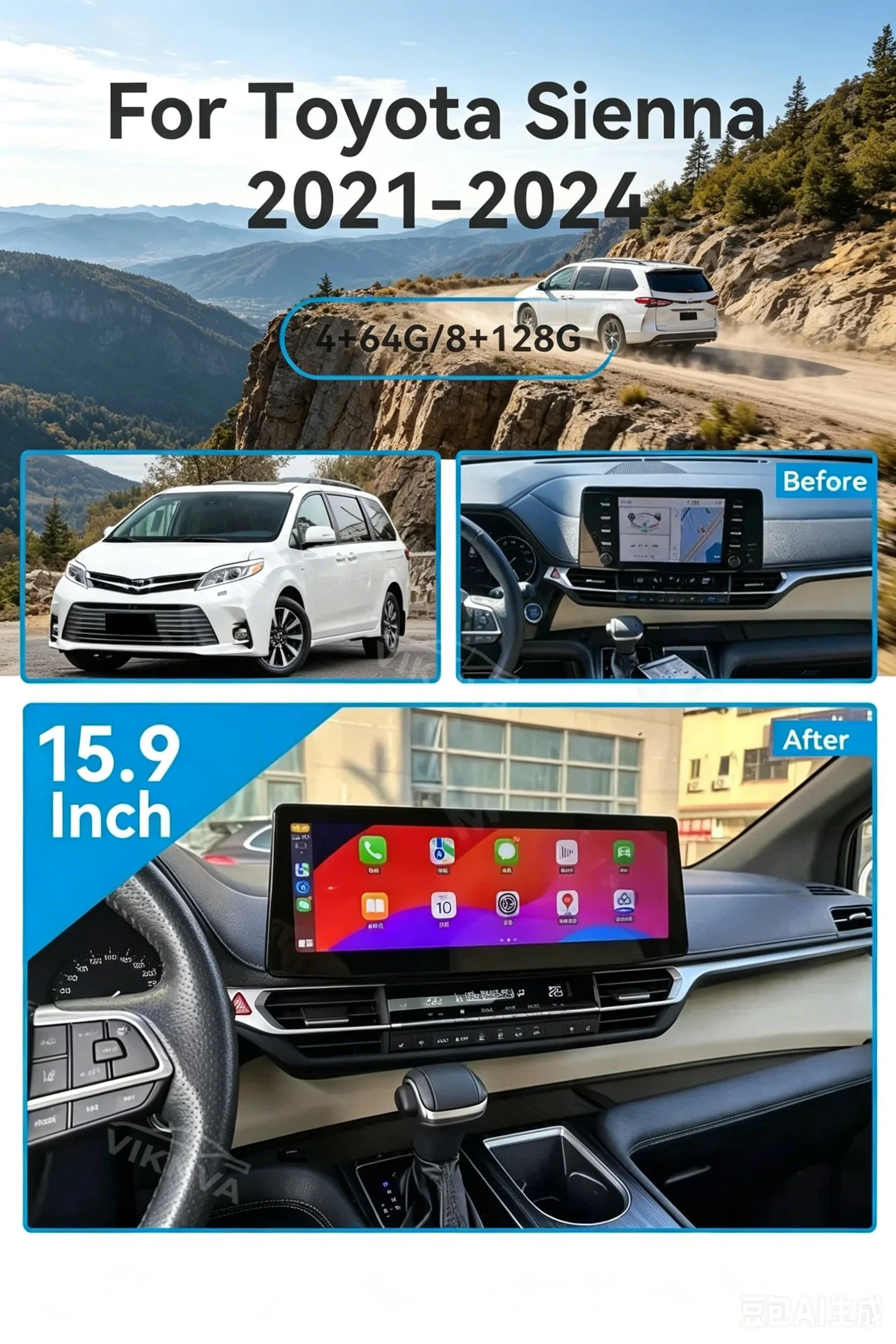 Car Multimedia Video Player 12.3inch Screen For Toyota SIENNA 2021 2022 GPS Navigation Radio Android 4G Carplay DSP Headunit