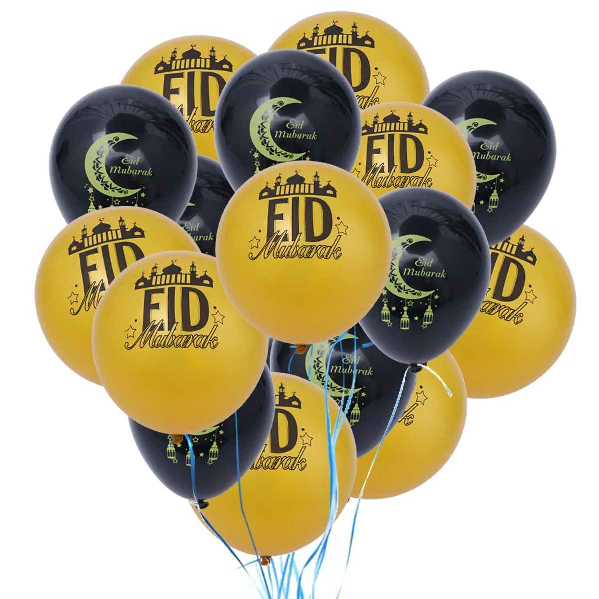

20 Pcs Mosque Crescent Moon Islamic EID Mubarak Latex Balloons Decorations Golden Black Color Lightweight Party Ramadan