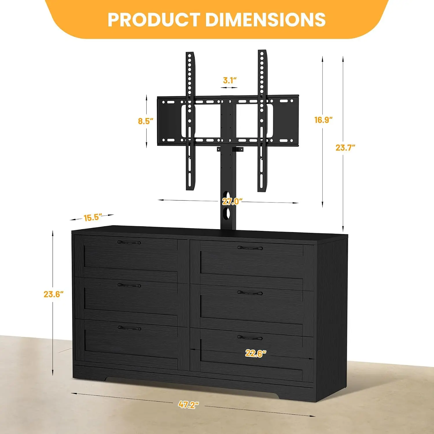 TV Stand With Mount & 6 Drawers For Living Room Bedroom Fits 32-80 Inch TVs Height Adjustable Wood Media Console, Customized