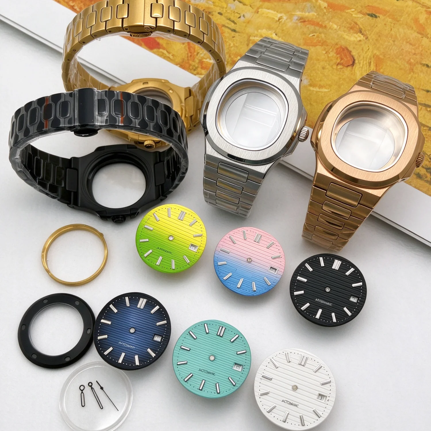 40mm Sapphire Glass Watch Case Stainless Steel Bracelet Copper Ring for 30-30.5mm Dial for NH35 NH36/70 Automatic Movement Hands