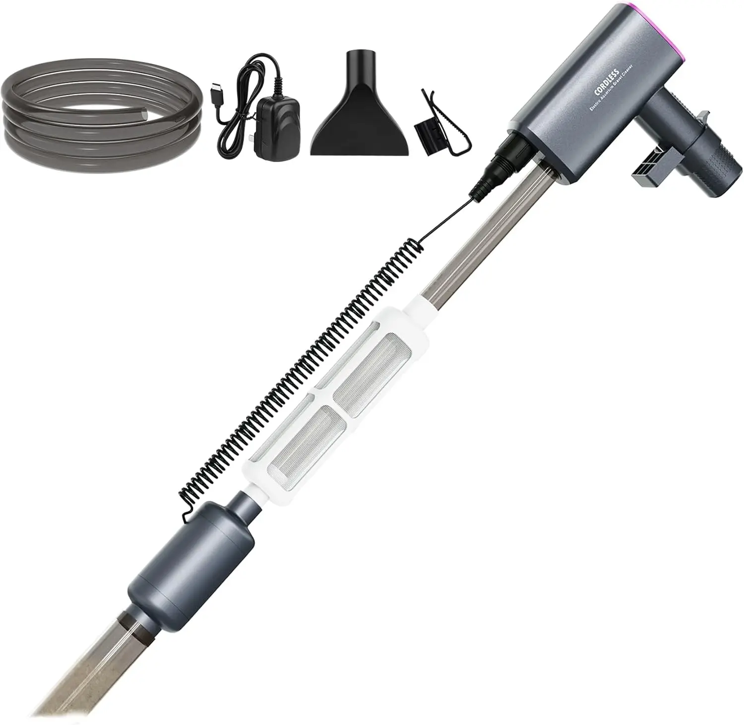 

Cordless Aquarium Gravel Cleaner Vacuum: 6-in-1 Electric Fish Tank Cleaner, 36W Rechargeable & 650GPH
