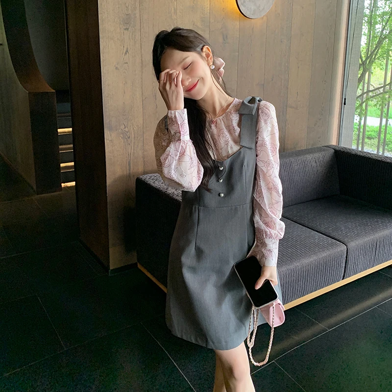 

Ele Rose Print Two-Piece Set with oulder Straps for Women Knot Design Spring Faion Outfit YUM STAR