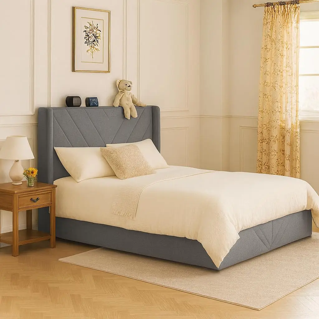 Queen Upholstered Platform Bed with USB Charging, Storage Drawers, Padded Headboard, Heavy Duty, No Box Spring, Grey, Customized
