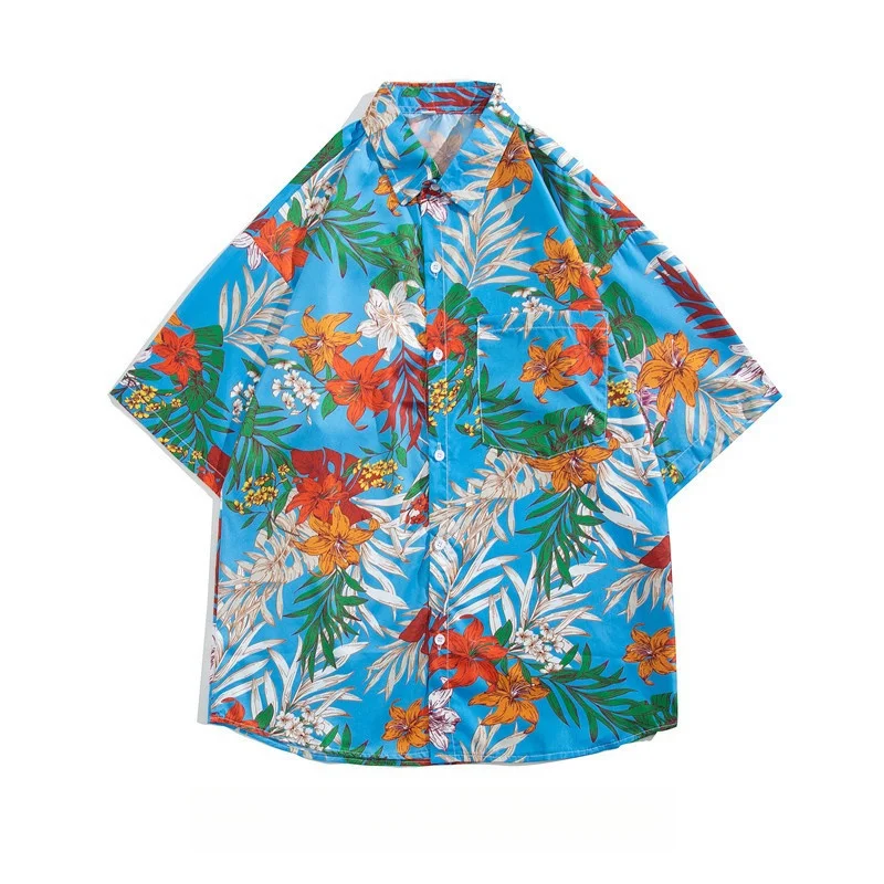 

Мужская Летняя Приморская рубашка с коротким рукавом для отпуска, свободный облегающий Повседневный красивый топ, гавайская пляжная рубашка в стиле ретро с цветочным принтом